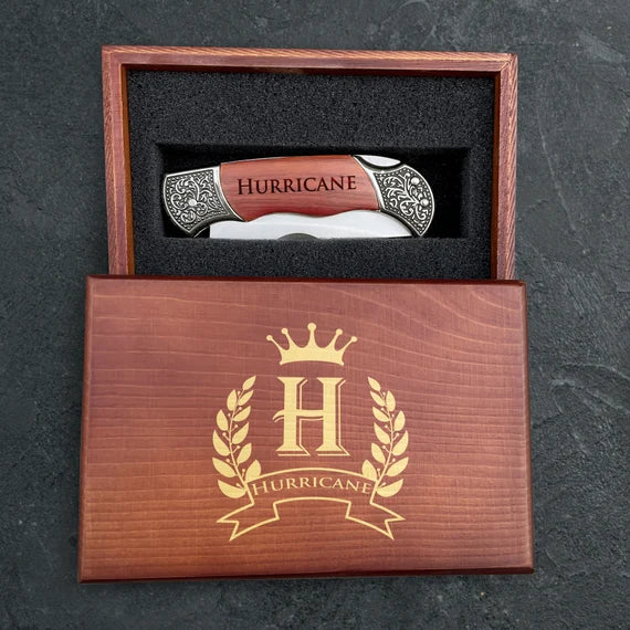 Custom Engraved Pocket Knife with Military Emblem