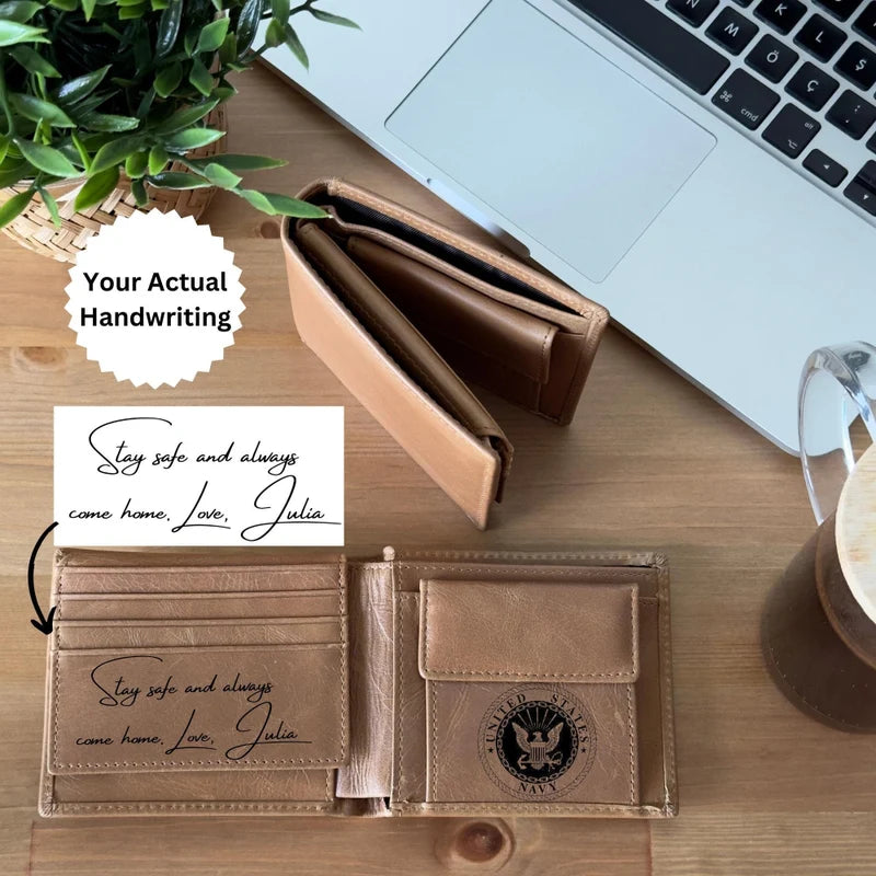 Engraved Wallet with Military Branch Insignia and Message