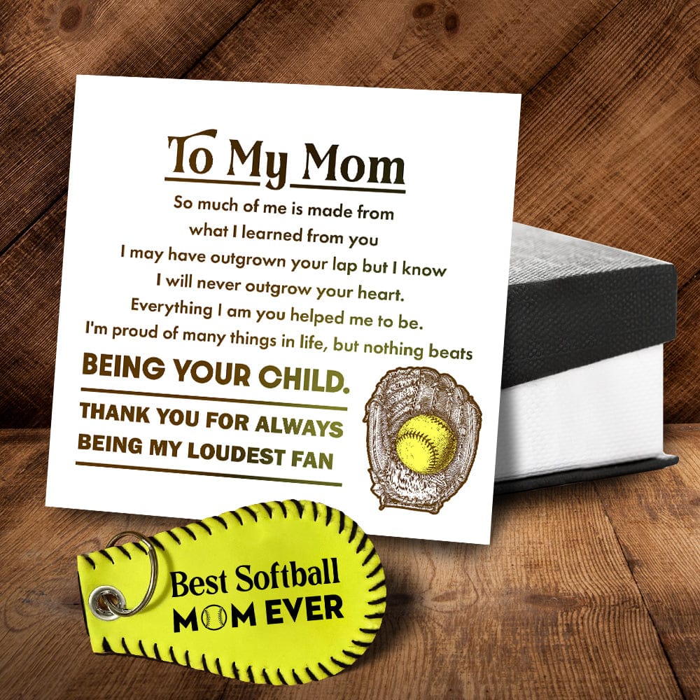 A handmade leather softball keychain for Mom, reminding her of her role in your success