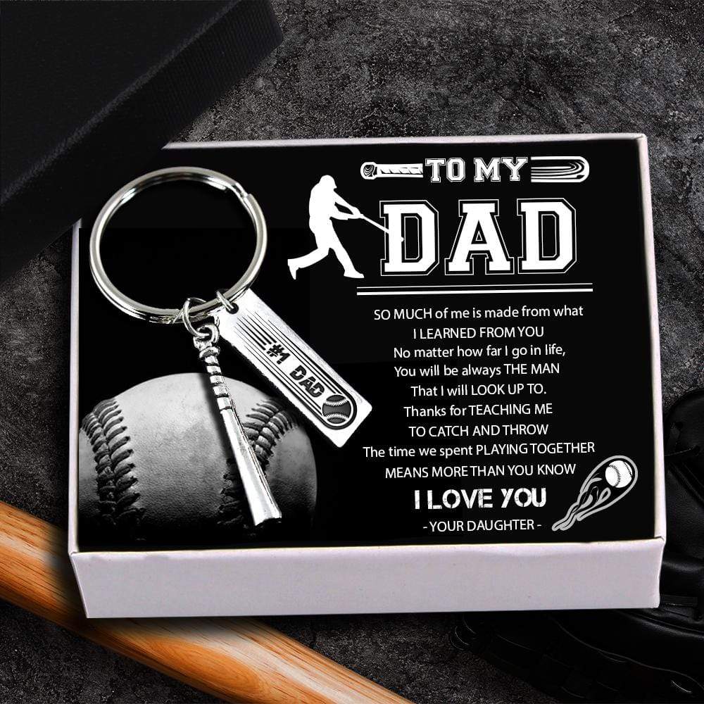 Show appreciation with a baseball bat keychain inscribed "To My Dad from Daughter"