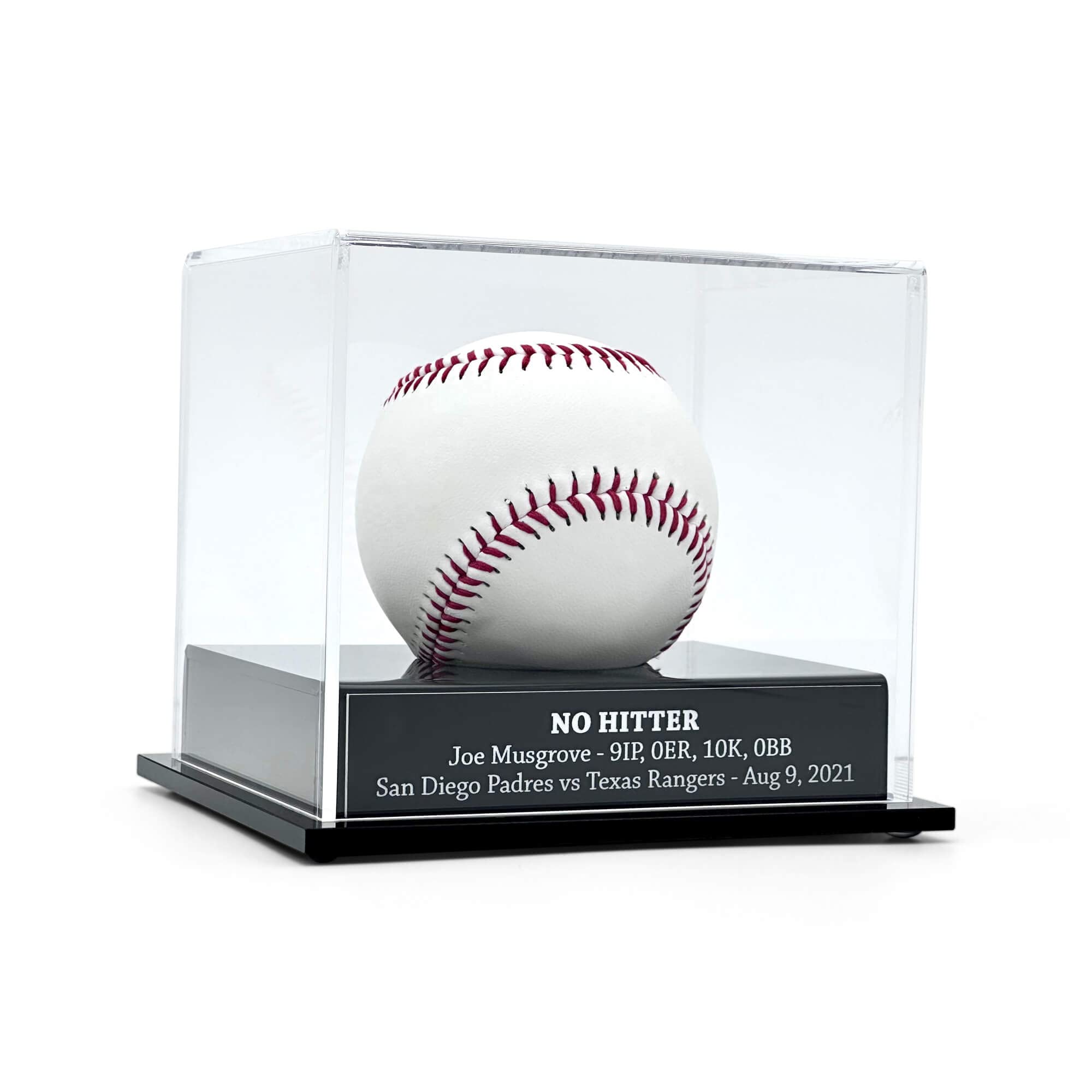 Preserve and showcase a special baseball in an engraved display case
