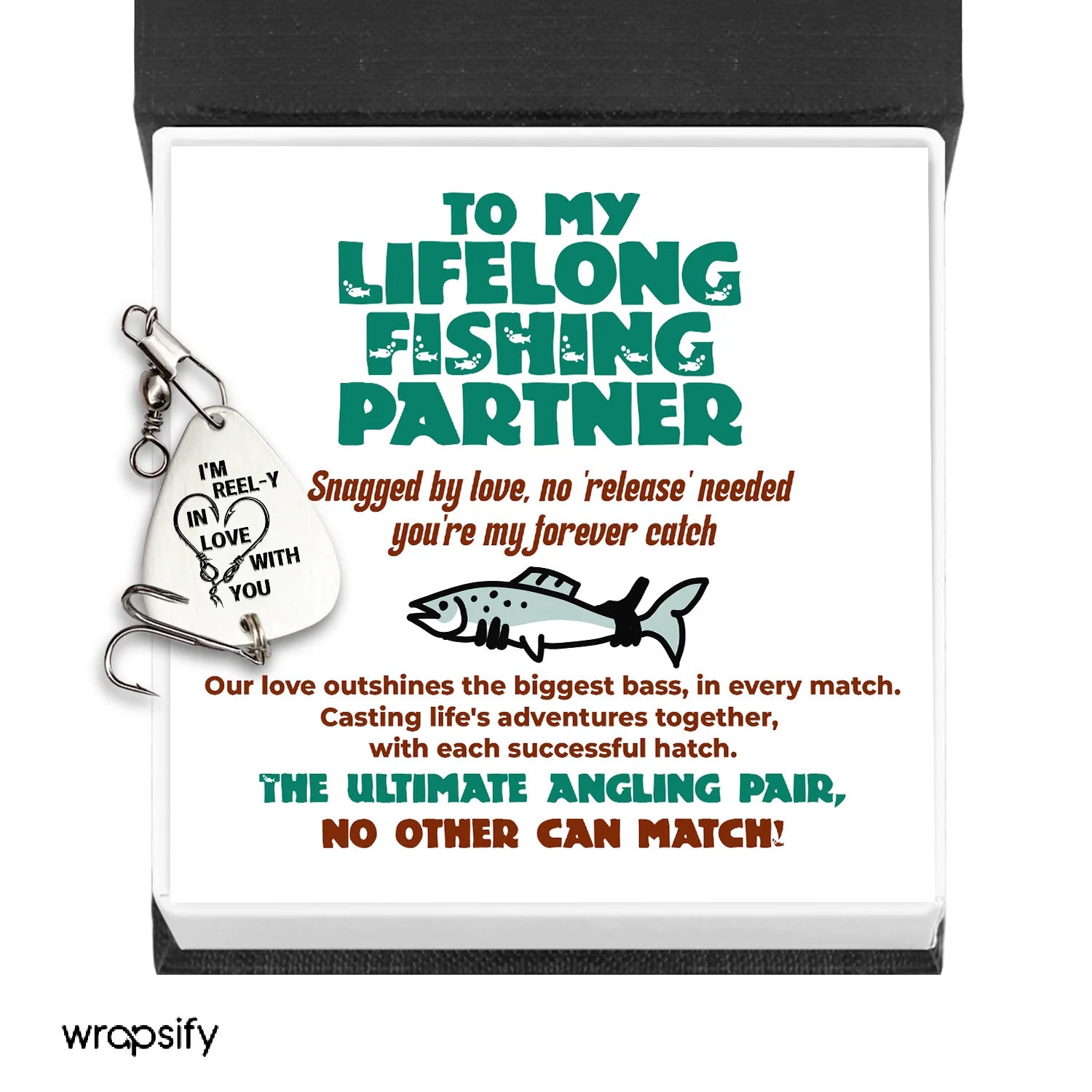 Engraved Fishing Hook "Fishing To My Man, You're My Forever Catch" from Wrapsify.com