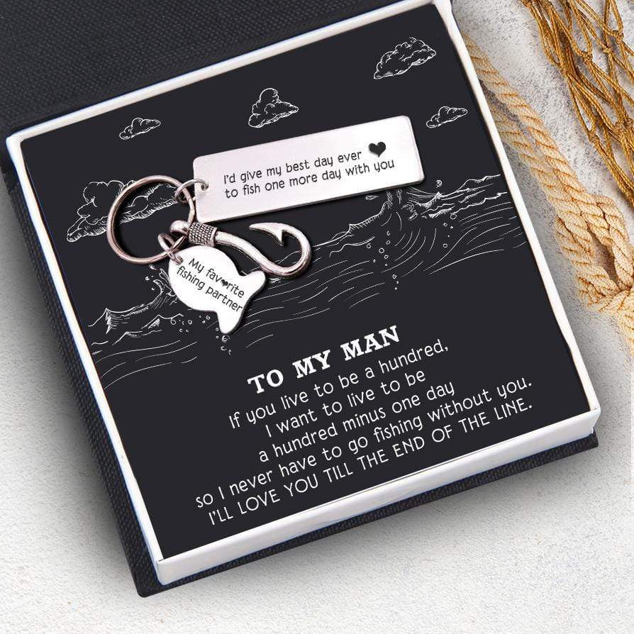 Fishing Hook Keychain "To My Man, My Favorite Fishing Partner" from Wrapsify.com