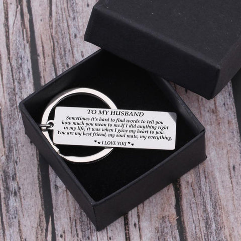 engraved keychain for husband in a gift box