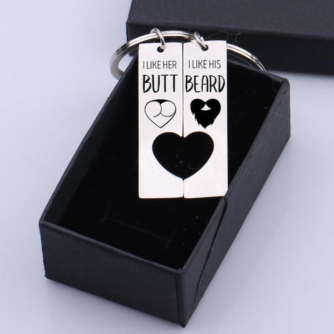 coordinating heart keychains for couples in a gift box