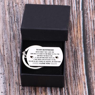 dog tag keychain for boyfriend in a gift box