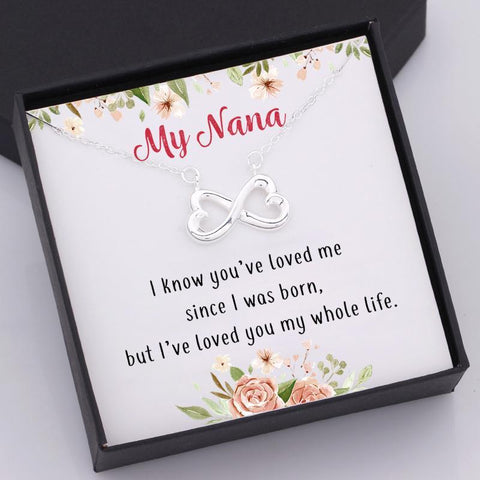 Infinity heart necklace for grandmother with love message in a gift box