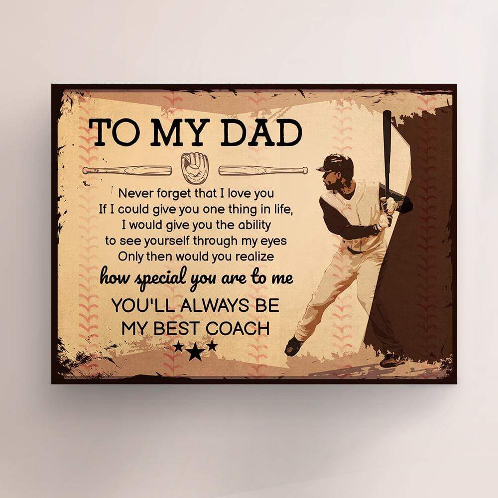 Celebrate the father-son bond with a matte canvas baseball engraved "To My Dad from Son"