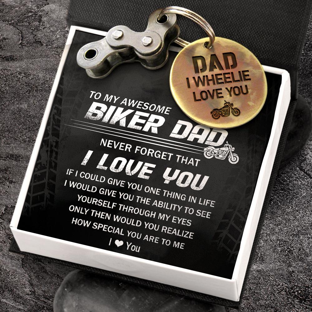 The motocross keychain represents enduring love, a heartfelt symbol for Dad.