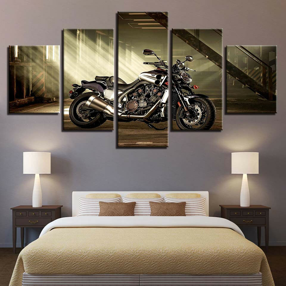 Decorate with motorcycle-themed wall art for enthusiasts