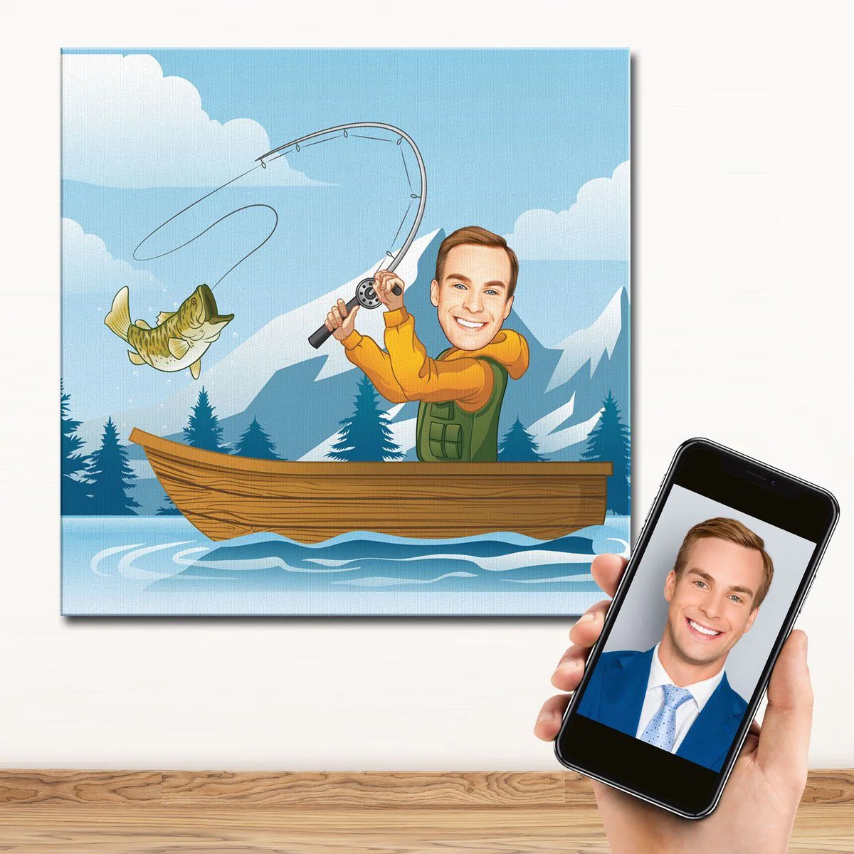 Capture his likeness in a fisherman cartoon portrait