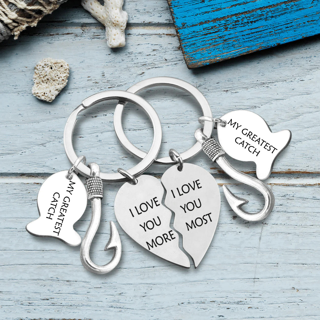 Personalized Fishing Heart Puzzle Keychains