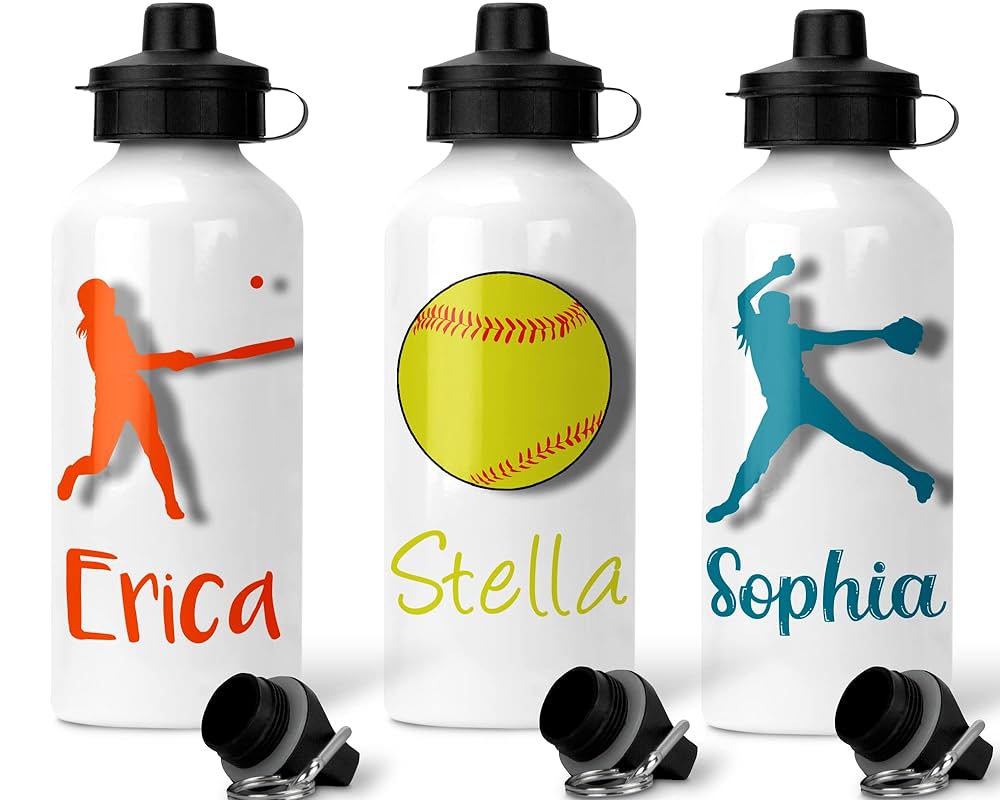 Personalized water bottle keeps softball players hydrated