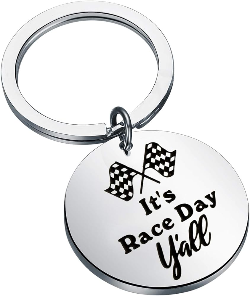 Celebrate speed with a racing flag motorcycle keychain