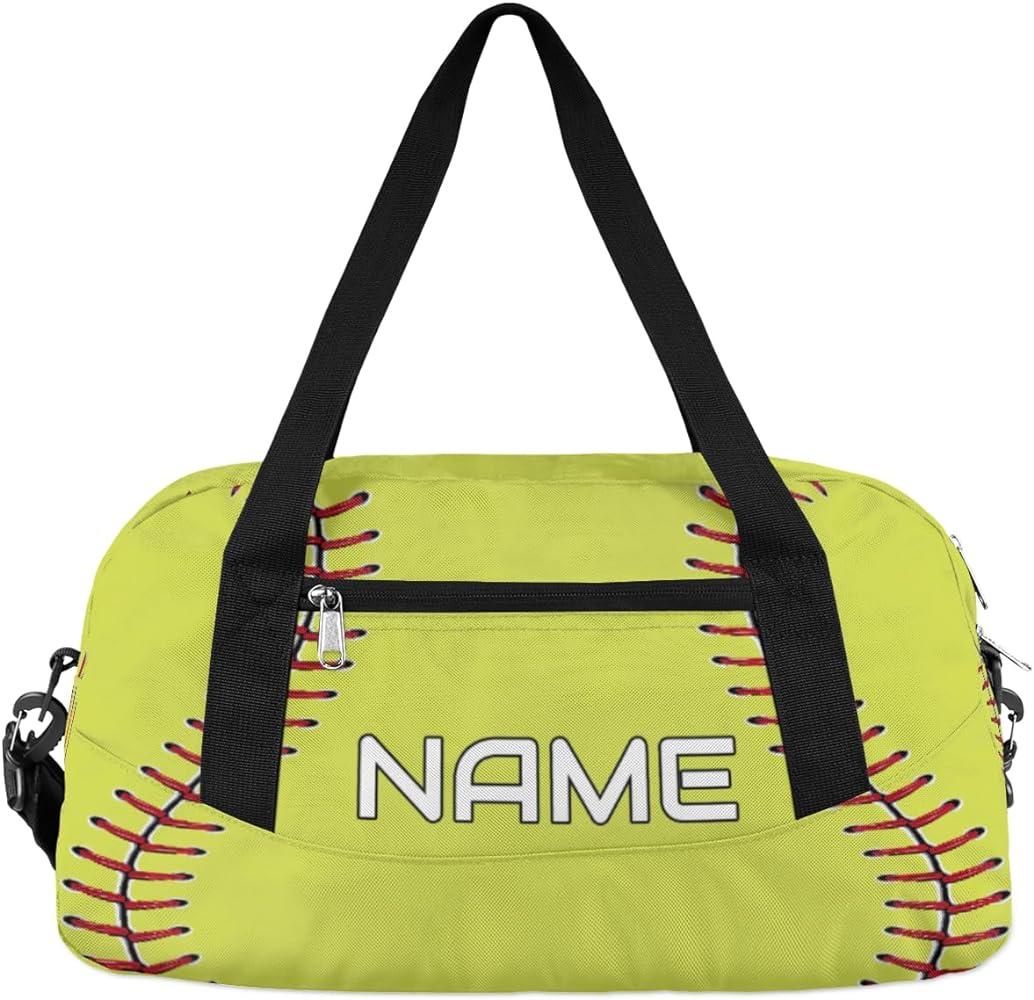 Carry gear in style with a softball-themed duffle