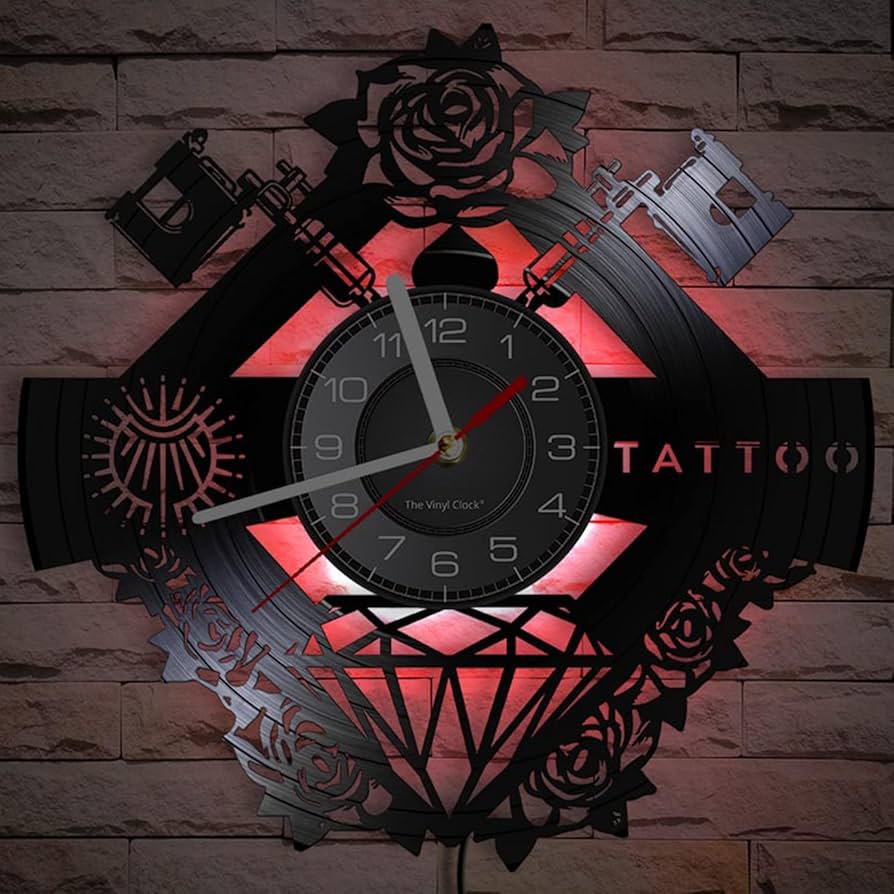 Tattoo studio wall clock keeps track of time in style