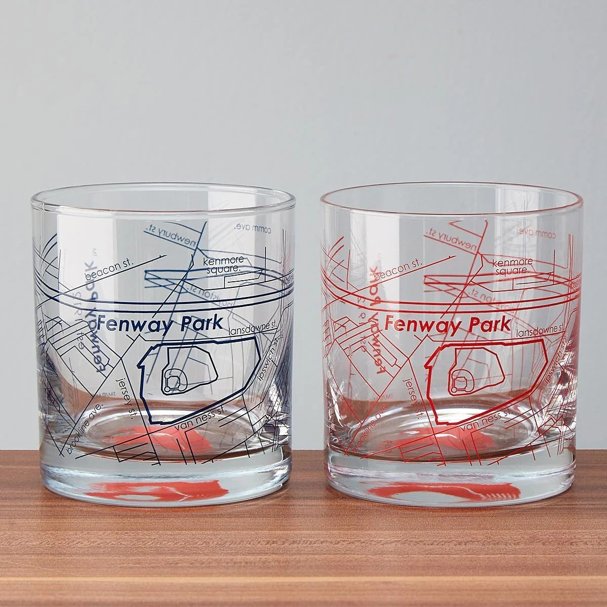Enjoy your beverage with a view of vintage baseball park map glasses