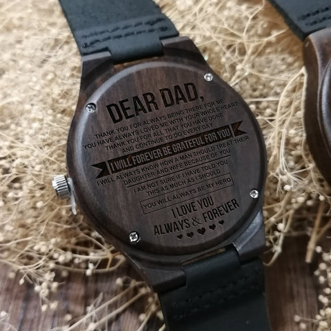 engraved wooden watch to dad