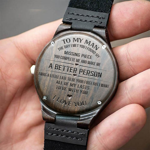 engraved wooden watch to husband, boyfriend