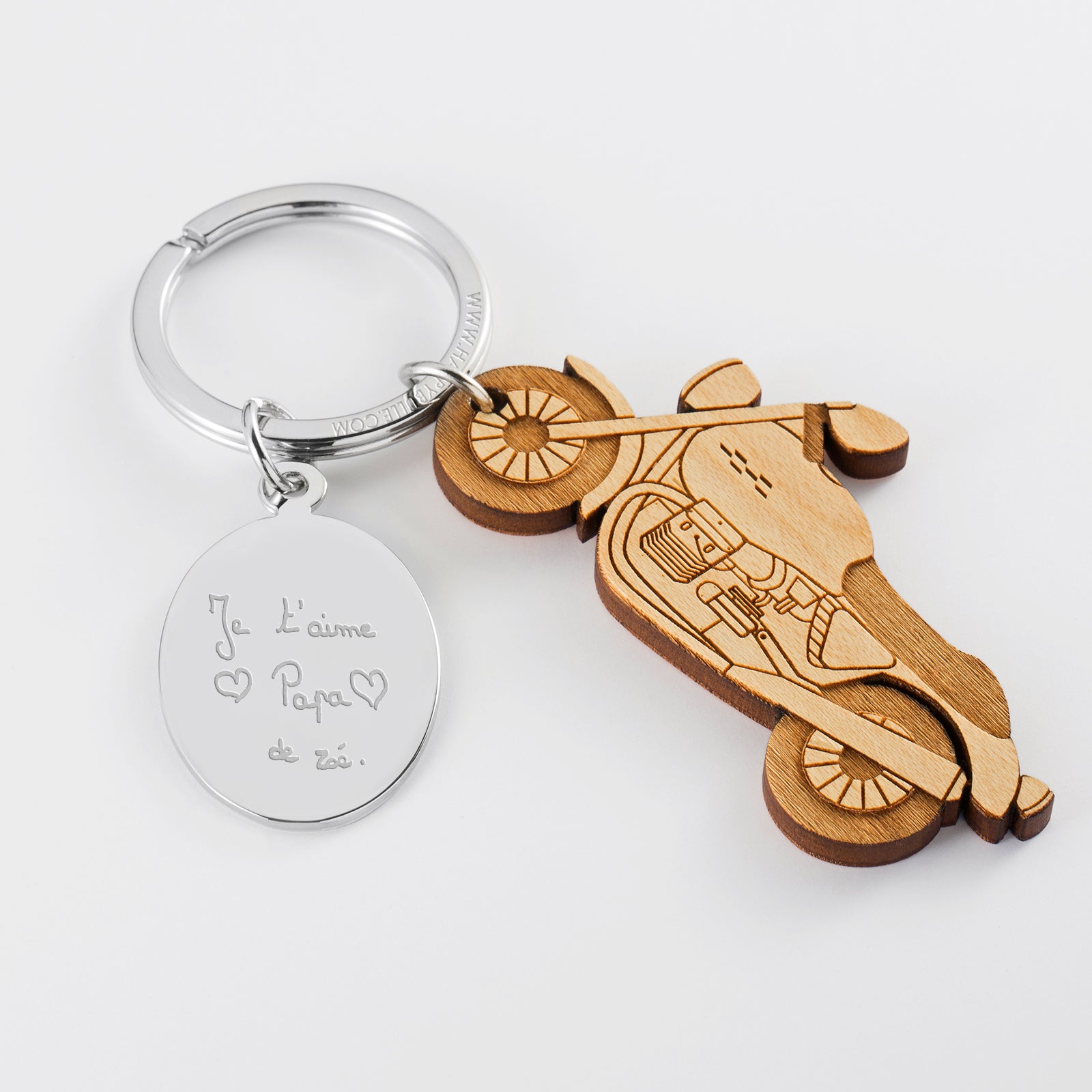 Personal touch with a wooden engraved motorbike keychain
