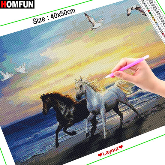 Horses Gallop In Water - Animal Diamond Painting, Full Square/Round 5D  Diamonds