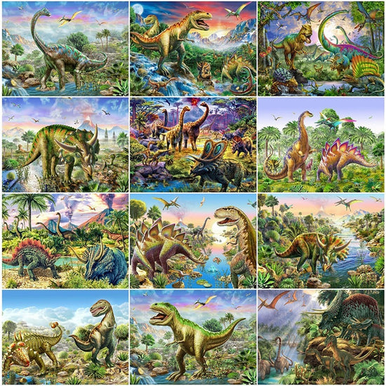 Terrifying Tyrannosaurus-Rex Dinosaur Diamond Painting Kits for Adults,5D  DIY Round Full Drill Cross Stitch Crystal Rhinestone Embroidery Paintings