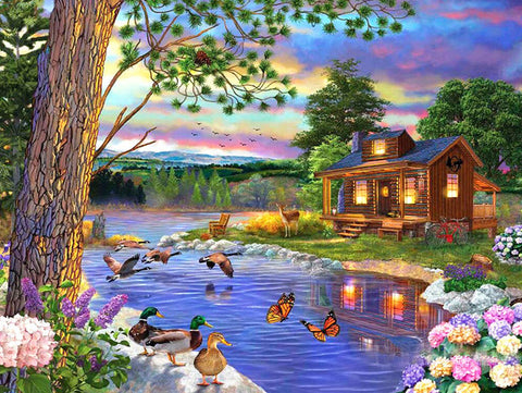 DIY Diamond painting Beautiful river and cottage Diamond Art Kits for  Adults Beginners 5D DIY Full drilling Diamond Dots Painting Arts Craft for  Home poster Wall Art Decor 40*30cm rimless
