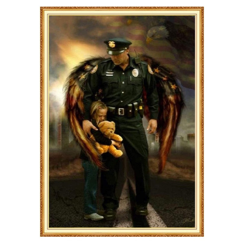 "Angel Police", 5D Diamond Painting Kit, First Responder Full Square/R