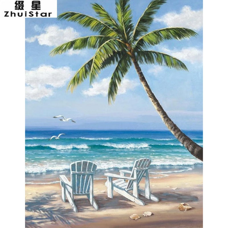Coconut Tree Beach, Full Square Diamond Painting– Diamond Paintings Store