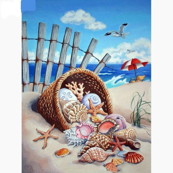 5D DIY Seashell Basket Diamond Painting  Beach Scenery Full Square Dr– Diamond  Paintings Store