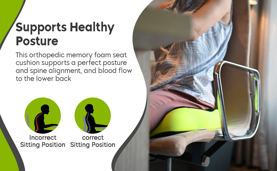 Coccyx Cushion - Sciatica and Herniated Disc - Premium Seat Pillow -  Original Bamboo Memory Foam - Pelvic Pain & Tailbone Tension