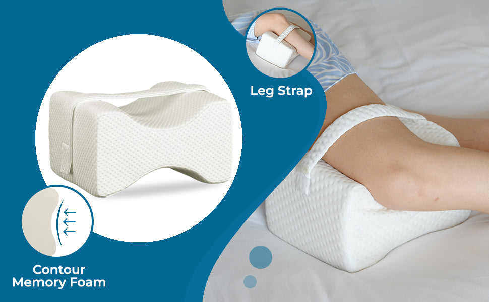 Everlasting Comfort Knee Wedge Pillow for Side Sleepers - Contour Leg  Pillow Aligns Spine & Relieves Pressure - With Strap for Back, Hip & Knee  Pain
