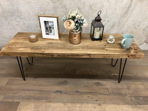 Reclaimed wood coffee table with hairpin legs