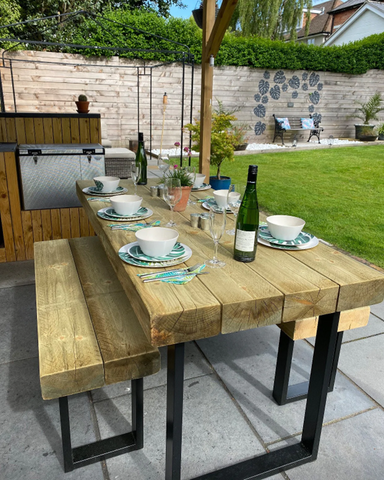 outdoor dining reclaimed wood table