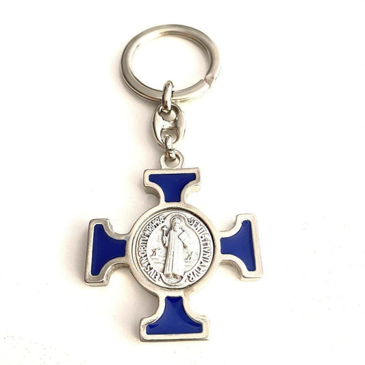 Catholic Saint Benedict Key Chain with 2 Cross Fob - Trinity Church Supply