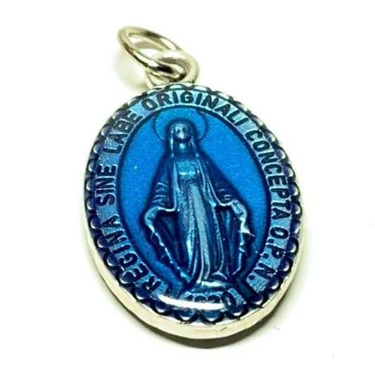 Colgante de medalla milagrosa esmaltada azul, dije religioso de la Virgen  María para mujer, bricolaje, 1 pulgada