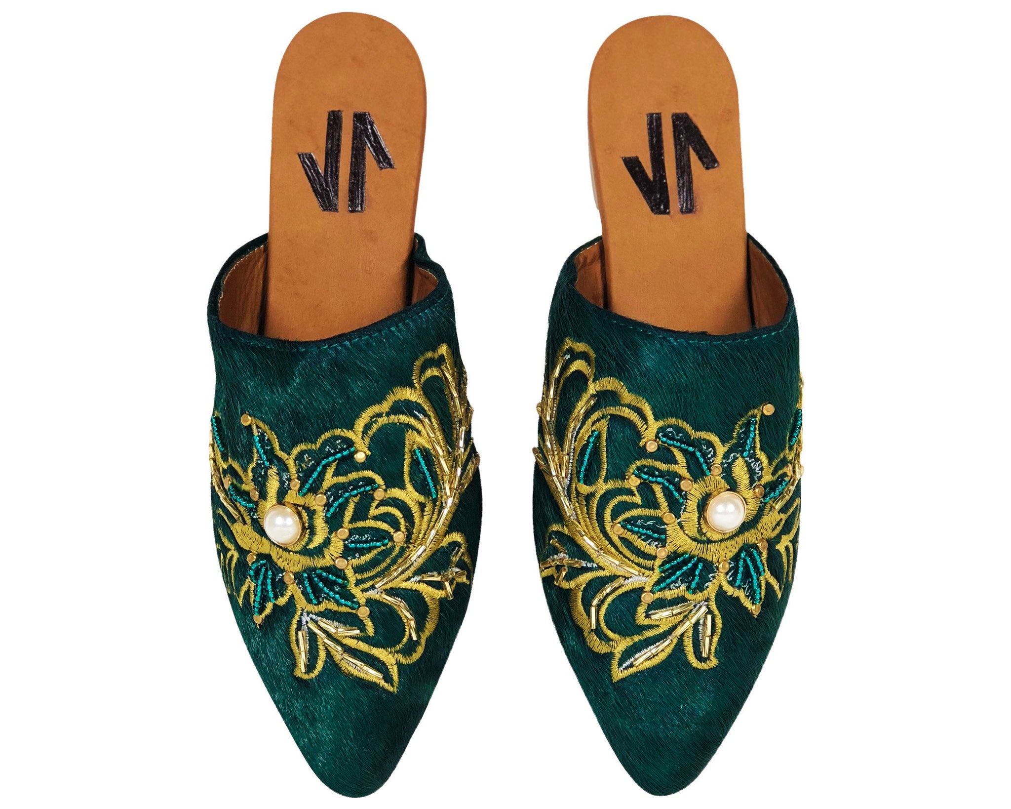 embroidered flat mules
