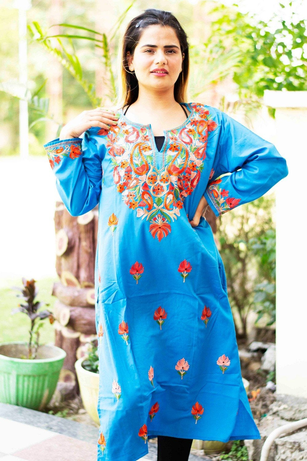 Symbol of sophistication Navy Blue Colour Cotton Kurti With Beautiful