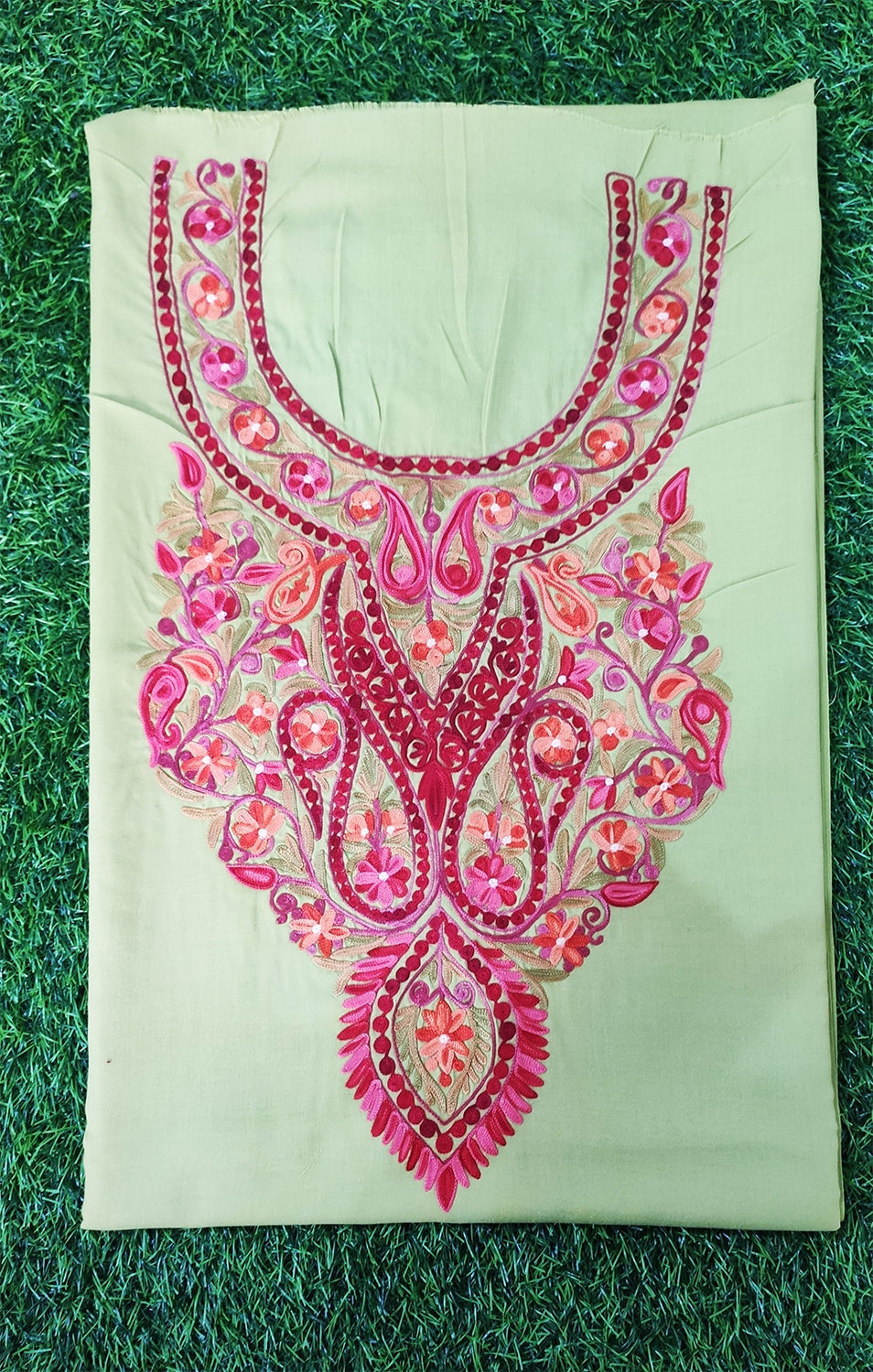Pista green color hand aari work embroidered salwar kameez ...