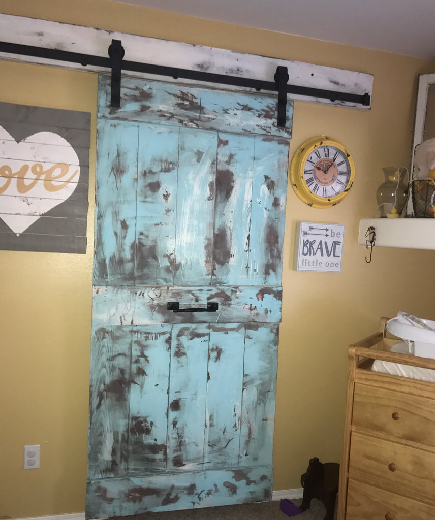 Vintage Teal Painted Sliding Barn Door Smooth Finish My Old Barne