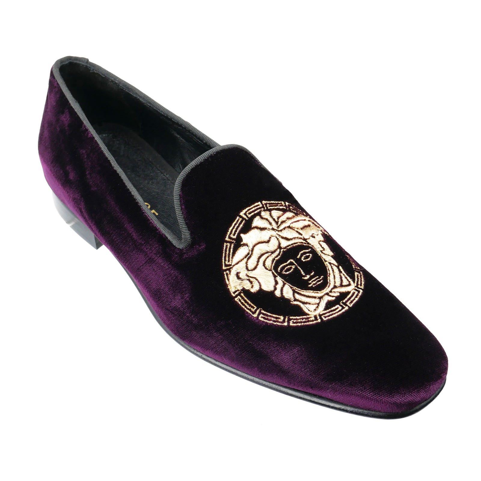 purple velvet loafers