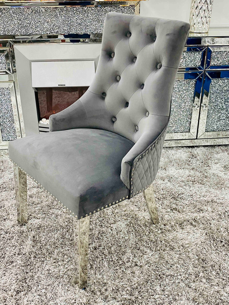 grey door knocker dining chairs