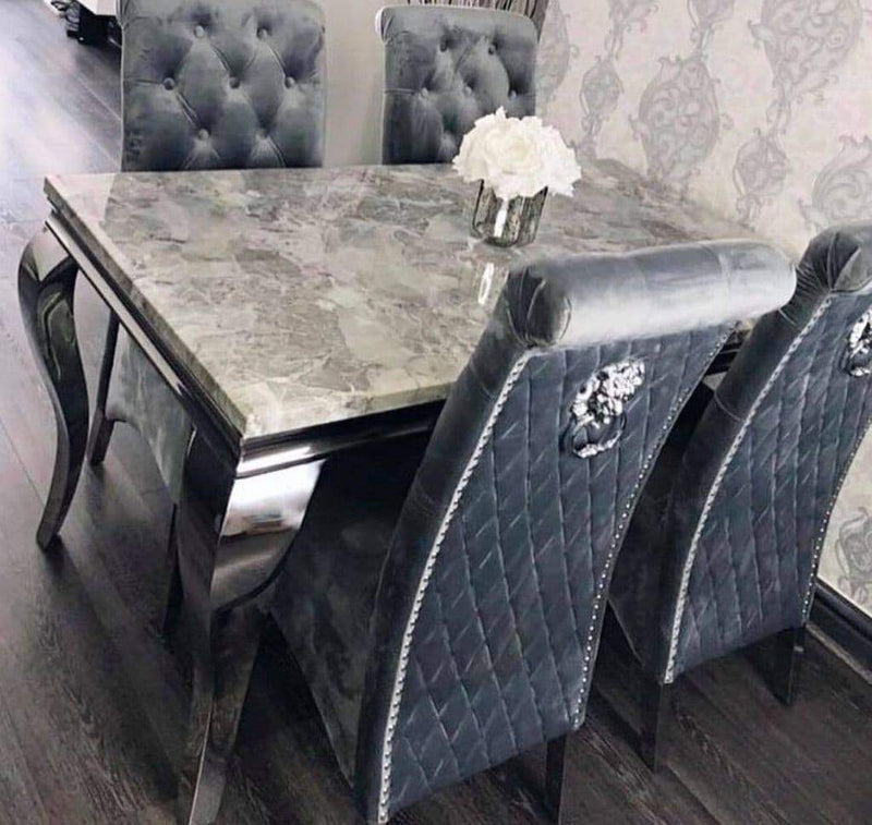 marble table velvet chairs