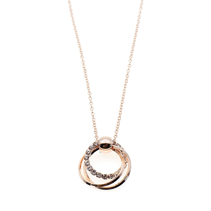 Fashionable Circle Zircon Studded Gold Silver Pendant Necklace - FRANDELS