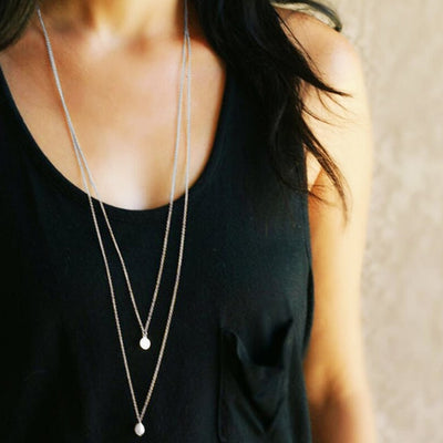 Double Layered Gold Silver Long Chain Pendant Necklace - FRANDELS