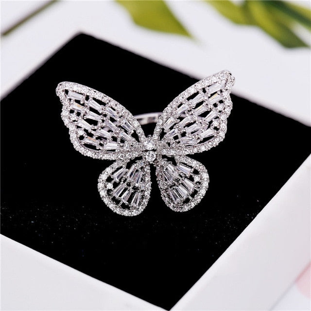 Luxury Butterfly Engagement Wedding Gold Silver Stone Studded Rings For ...