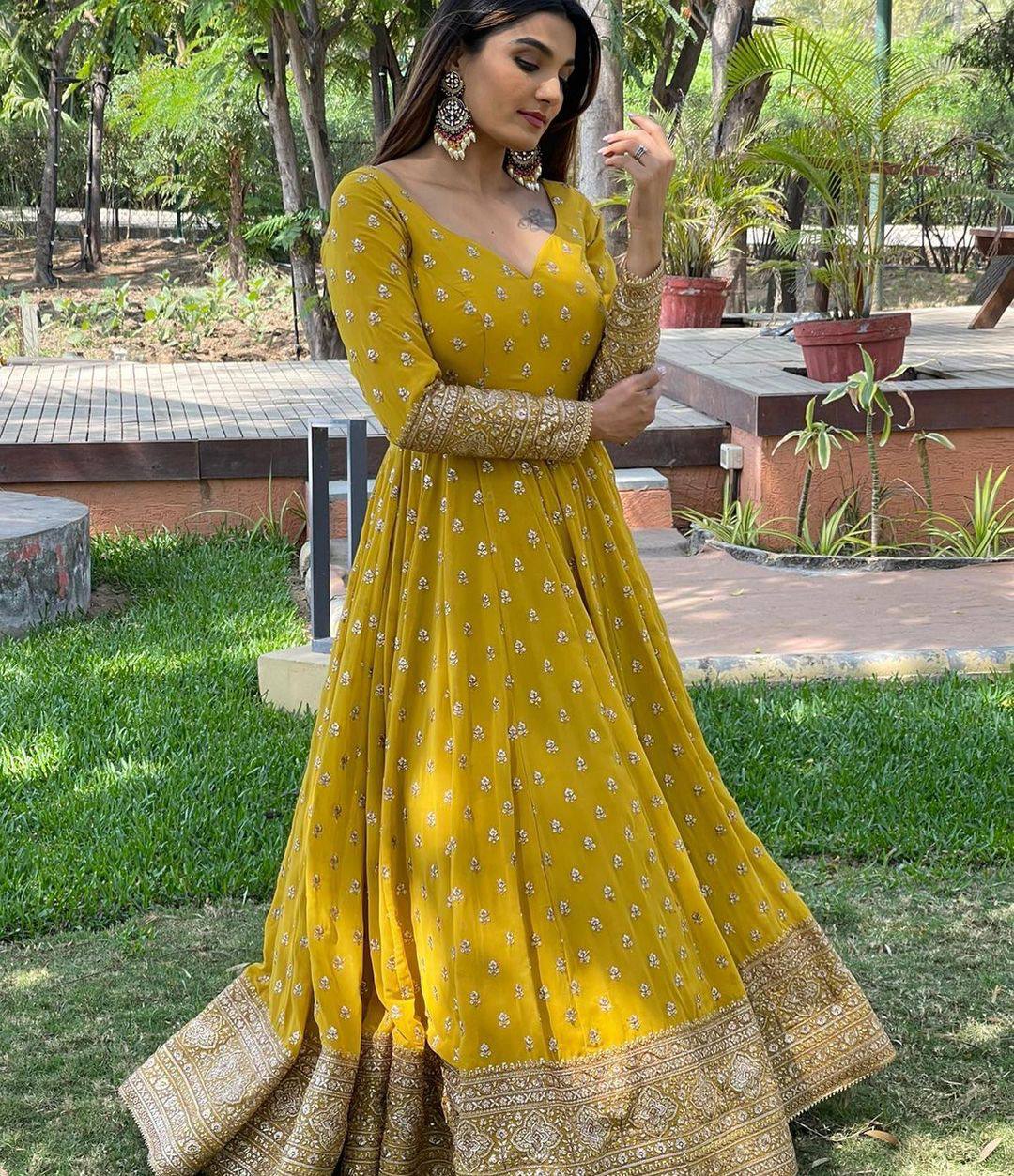 Designer Party Wear Look Yellow Gown – EinayaCollection