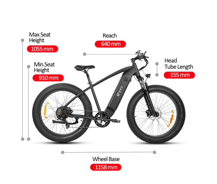 DYU King 750 Fat Tyre Electric Bike Size Specifications