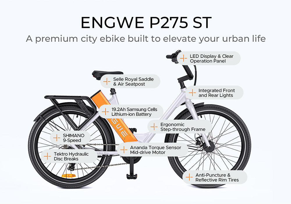 Engwe P275 ST 250W 260 km Ananda Torque Sensor Mid-drive Motor Commuting E-bike