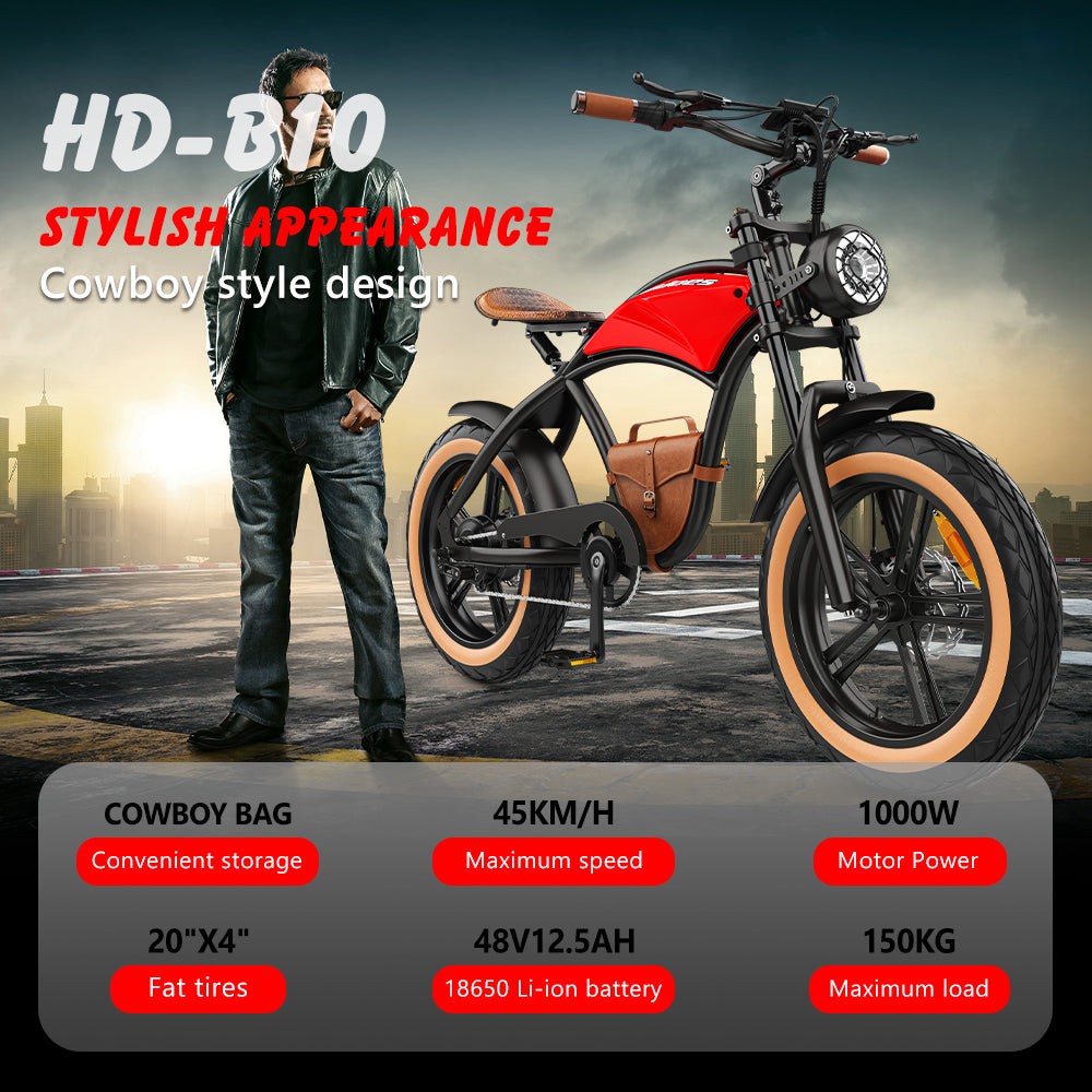 Hidoes® B10 -1000W Retro Vintage Fat Tyre Electric Bike